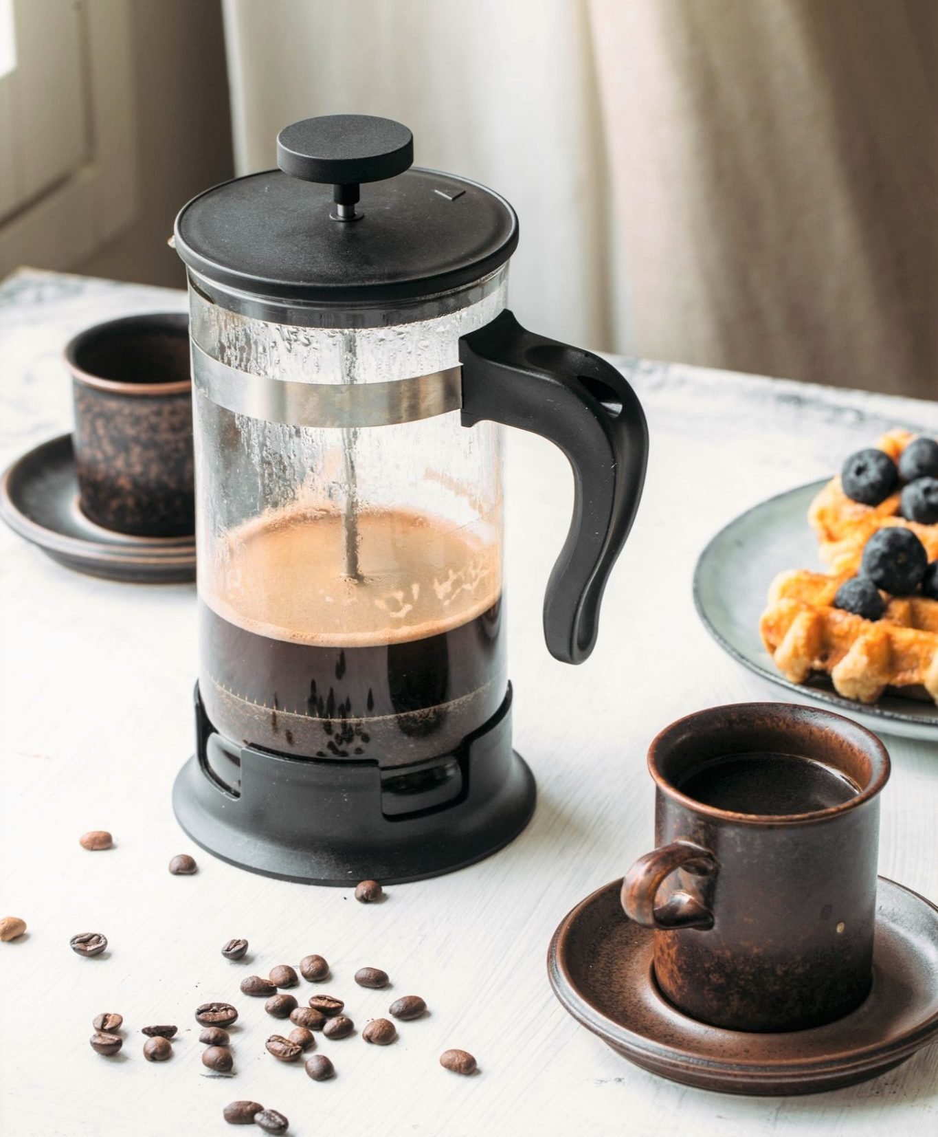 French Press Coffee Maker. Morning concept