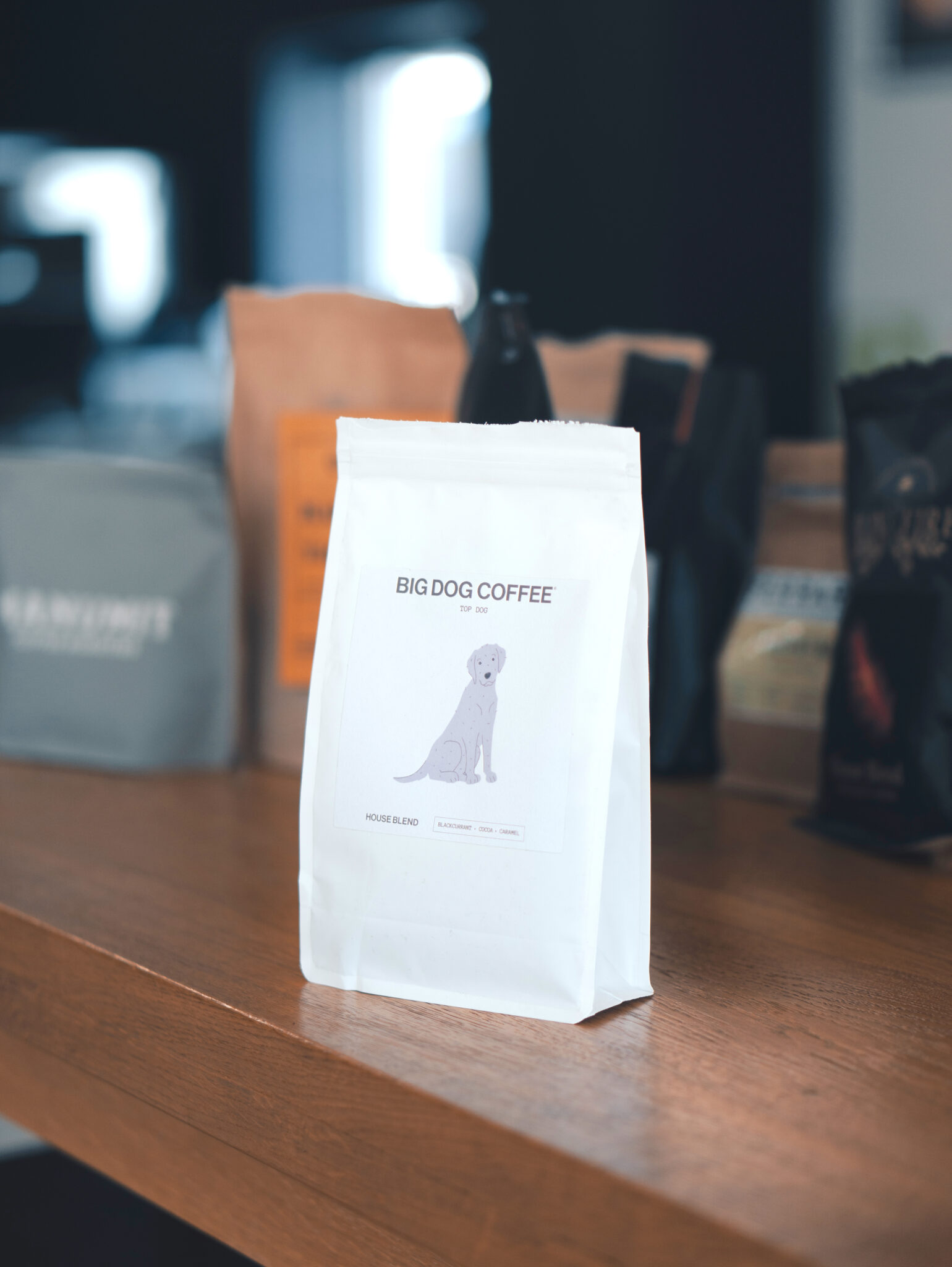 A bag of coffee beans roasted in Wales by Big Dog Coffee Roasters